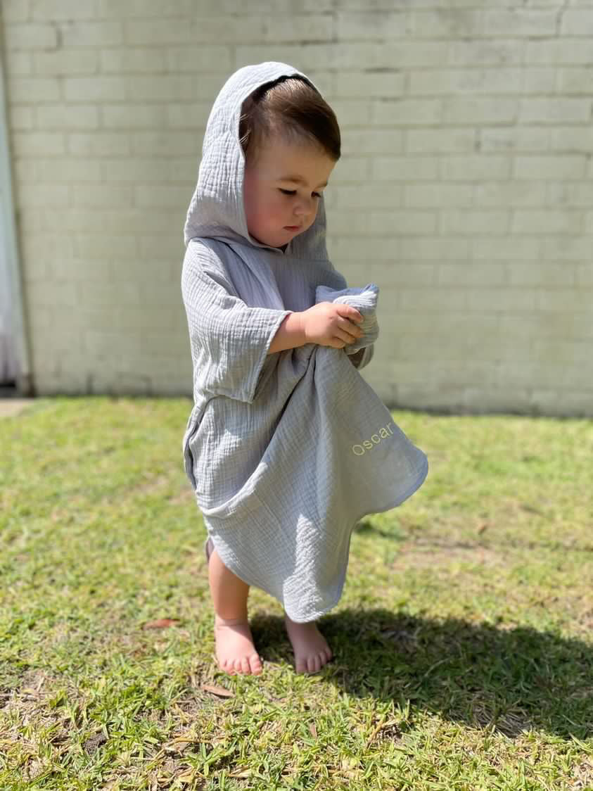 Personalised Organic Muslin Kids Poncho Hooded Towel