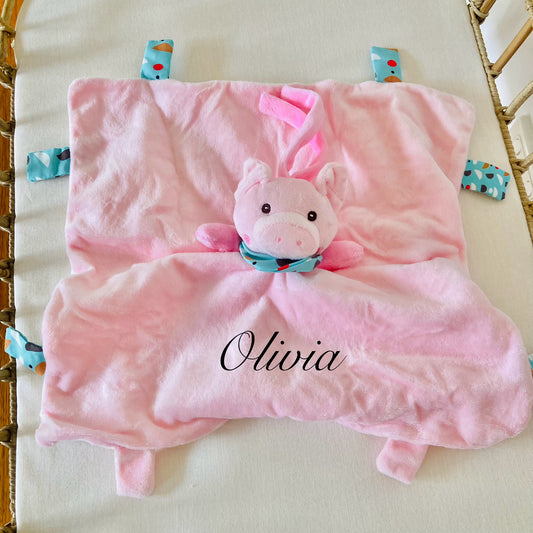 Personalised Pink Pig Baby Comforter