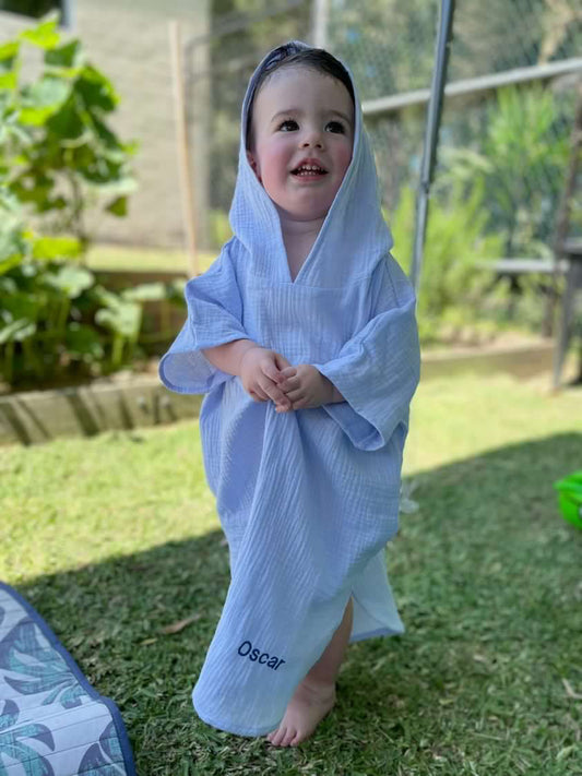 Personalised Organic Muslin Kids Poncho Hooded Towel