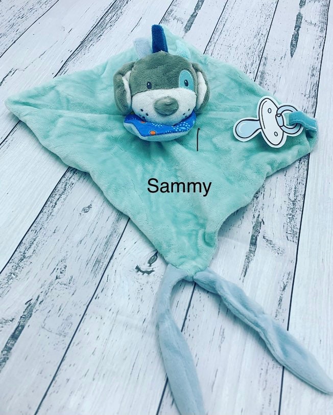 Personalised Teal Dog Baby Comforter