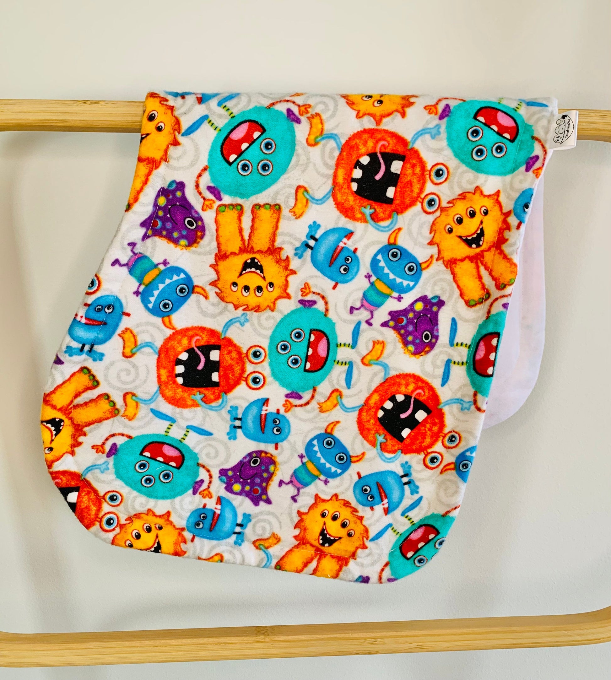 Monster theme burp cloth, triple layer burp cloth, tummy time mat. 