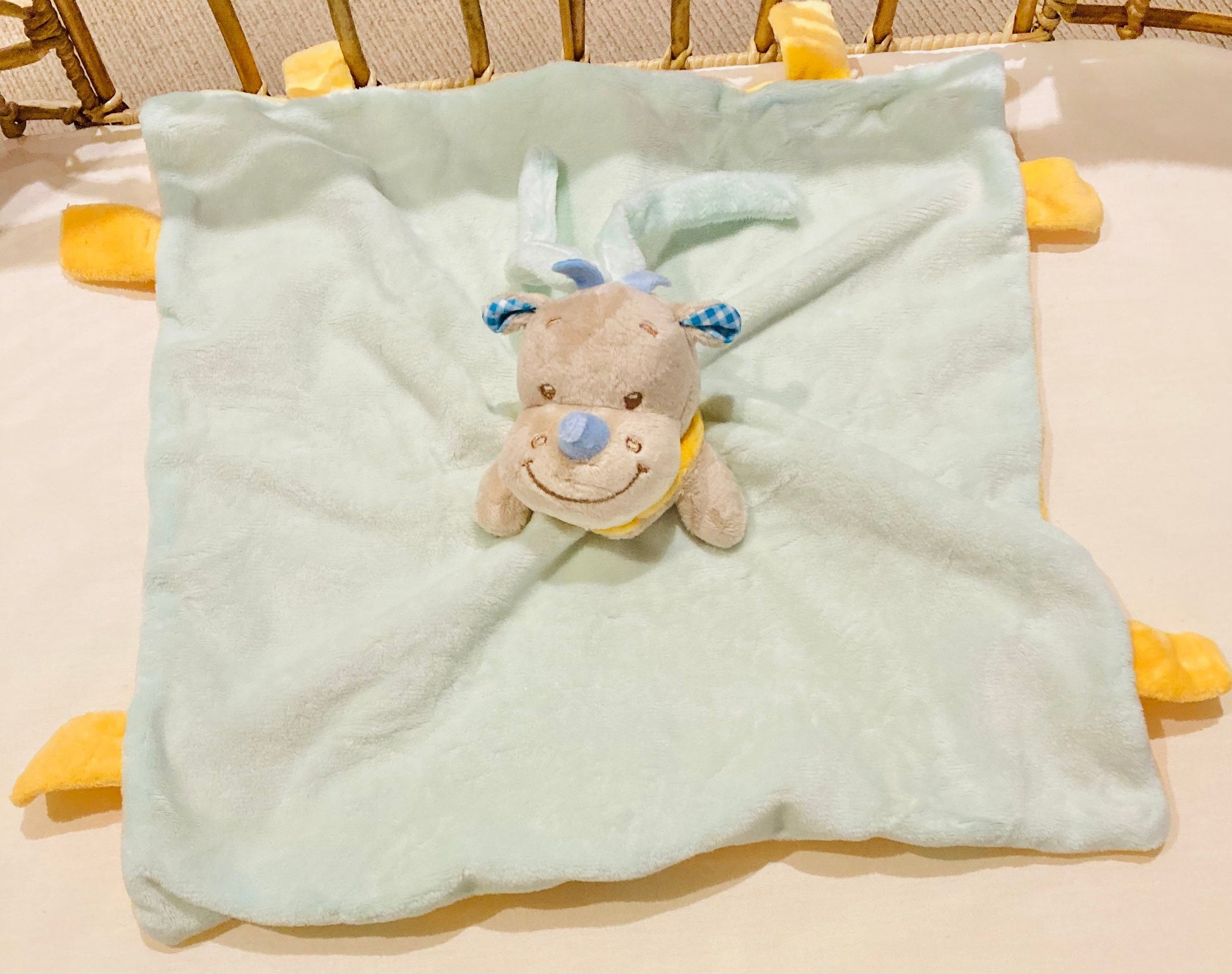 Rhino baby comforter, personalise one with baby's name for a gorgeous baby keepsake gift.